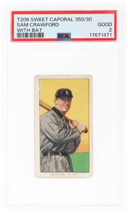 1909 T206 Sweet Caporal 350/30 With Bat Sam Crawford PSA 2