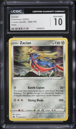 2023 Pokemon Sword & Shield Crown Zenith Zacian #94 CGC 10 GEM MINT