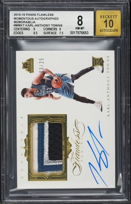 2015 Panini Flawless Momentous Karl-Anthony Towns ROOKIE PATCH AUTO /25 BGS 8