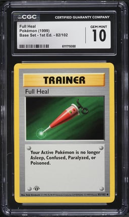 1999 Pokemon Base Set Shadowless 1st Edition Full Heal #82 CGC 10 GEM MINT