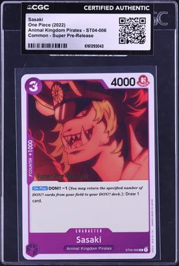 2022 One Piece Animal Kingdom Pirates Super Pre-Release Sasaki #ST04-006 CGC AUTH
