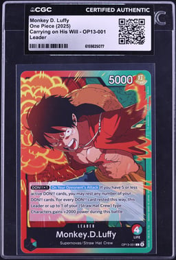 2025 One Piece Carrying On His Will Leader Monkey D. Luffy #OP13-001 CGC AUTH