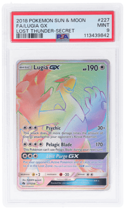 2018 Pokemon Sun and Moon Lost Thunder Secret Rare Lugia Gx #227 PSA 9