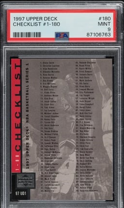 1997 Upper Deck Basketball Checklist #1-180 #180 PSA 9 MINT