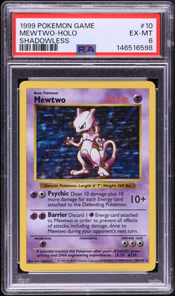 1999 Pokemon Base Set Shadowless Holo Mewtwo #10 PSA 6 EXMT
