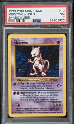 1999 Pokemon Base Set Shadowless Holo Mewtwo #10 PSA 7 NRMT