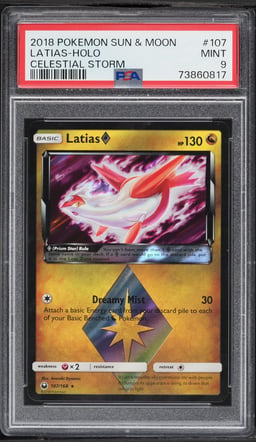2018 Pokemon Sun & Moon Celestial Storm Holo Latias #107 PSA 9 MINT