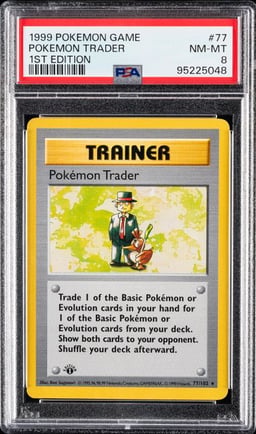 1999 POKEMON GAME #77 POKEMON TRADER 1ST EDITION PSA 8