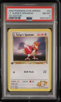 2000 POKEMON GYM HEROES 1ST ED #52 LT. SURGE'S SPEAROW PSA 8