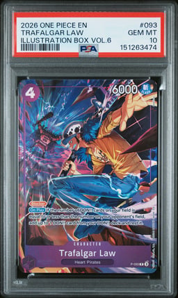 2026 ONE PIECE PROMOS 093 TRAFALGAR LAW ILLUSTRATION BOX VOL.6 PSA 10