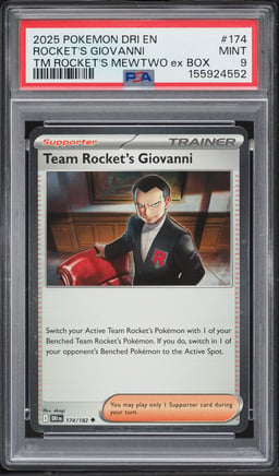 2025 Pokemon SV Destined Rivals Team Rocket's Mewtwo ex Box Rocket's Giovanni #174 PSA 9 MINT