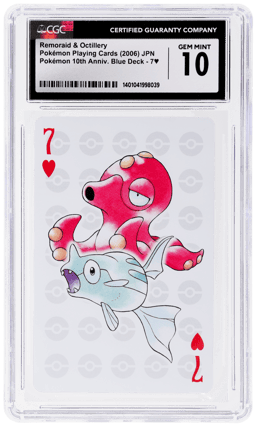 2006 Pokemon Playing Cards Center 10th Annversary Blue Deck Japanese 7 of Hearts Remoraid Octillery CGC 10