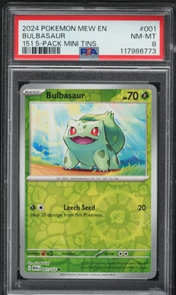 2024 Pokemon Mew En-151 5 Pack Mini Tin Bulbasaur #001 PSA 8 NM-MT