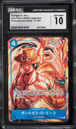 2025 One Piece Japanese Promo Alt Art Portgas D. Ace #P-103 CGC 10 GEM MINT