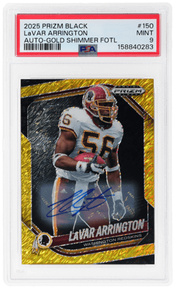 2025 Panini Prizm Black Autograph Gold Shimmer Fotl Lavar Arrington #150 1/10 PSA 9
