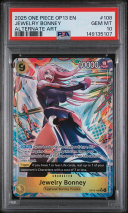 2025 ONE PIECE OP13-CARRYING ON HIS WILL 108 JEWELRY BONNEY ALTERNATE ART PSA 10