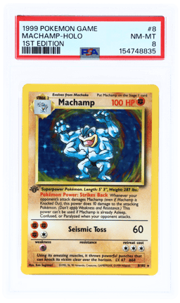 1999 Pokemon Base Set 1st Edition Holo Machamp #8 PSA 8