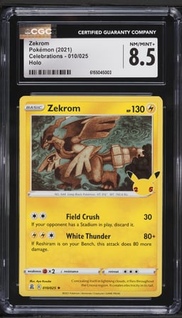 2021 Pokemon Sword & Shield Celebrations Holo Zekrom #10 CGC 8.5 NM-MT+