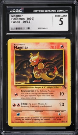 1999 Pokemon Fossil Magmar #39 CGC 5 EX