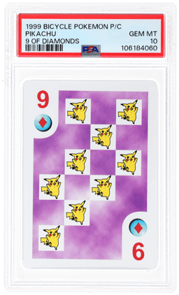 1999 Pokemon Bicycle Playing Cards 9 of Diamonds Pikachu PSA 10