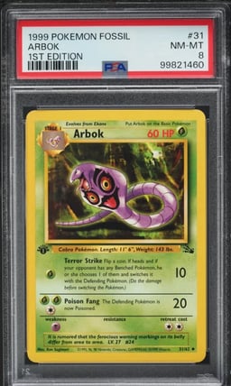 1999 Pokemon Fossil 1st Edition Arbok #31 PSA 8 NM-MT