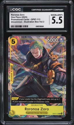 2025 One Piece Promo Illustration Box Vol. 3 Roronoa Zoro #OP07-113 CGC 5.5 EX+