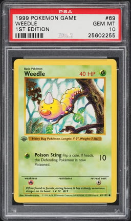 1999 Pokemon Base Set Shadowless 1st Edition Weedle #69 PSA 10 GEM MINT