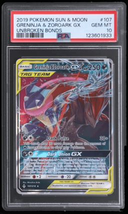 2019 Pokemon Sun and Moon Unbroken Bonds Greninja/Zoroark Gx #107 PSA 10