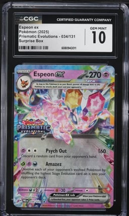 2025 Pokemon SV Prismatic Evolutions Surprise Box Espeon ex #34 CGC 10 GEM MINT