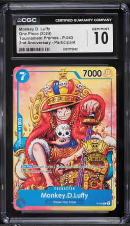 2024 One Piece Promo 2nd Anniversary Participant Alt Art Monkey D. Luffy #P-043 CGC 10 GEM MINT