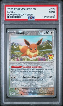 2025 POKEMON PRE EN-PRISMATIC EVOLUTIONS POKEMON DAY 2025 #074 EEVEE PSA 9