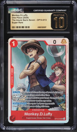2026 One Piece The Azure Sea's Seven SR Monkey D.Luffy #OP14-013 CGC 10 PRISTINE