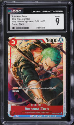 2023 One Piece The Three Captains SR Roronoa Zoro #OP01-025 CGC 9 MINT