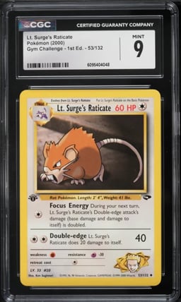 2000 Pokemon Gym Challenge 1st Edition Lt. Surge's Raticate #53 CGC 9 MINT