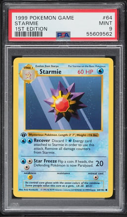 1999 Pokemon Base Set Shadowless 1st Edition Starmie #64 PSA 9 MINT