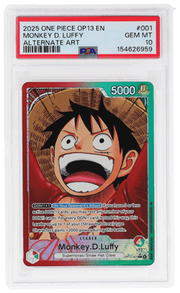 2025 One Piece Carrying On His Will Alternate Art Monkey D. Luffy #OP13001 PSA 10