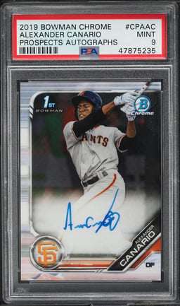 2019 Bowman Chrome Alexander Canario PROSPECT AUTO #CPA-AC PSA 9 MINT