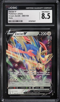 2023 Pokemon Sword & Shield Crown Zenith Holo Zacian V #95 CGC 8.5 NM-MT+