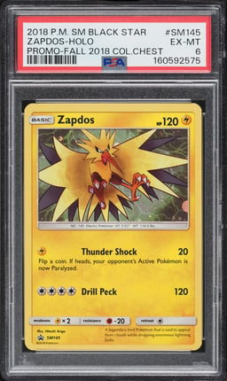 2018 Pokemon Sun & Moon Black Star Promo Fall Collector Chest Holo Zapdos #SM145 PSA 6 EXMT