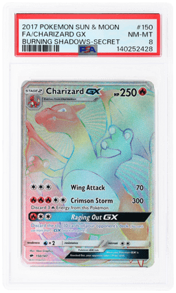 2017 Pokemon Sun and Moon Burning Shadows Secret Rare Charizard Gx #150 PSA 8