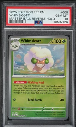 2025 Pokemon SV Prismatic Evolutions Master Ball Reverse Holo Whimsicott PSA 10