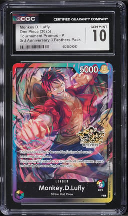 2025 One Piece Tournament Promos 3rd Anniversary 3 Brothers Leader Monkey D. Luffy CGC 10 GEM MINT