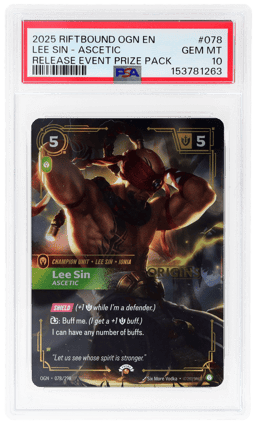 2025 Riftbound League of Legends Origins Ascetic Release Event Prize Pack Lee Sin #078 PSA 10