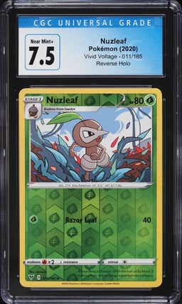 2020 Pokemon Sword & Shield Vivid Voltage Reverse Holo Nuzleaf #11 CGC 7.5 NRMT+