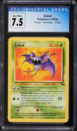 1999 Pokemon Fossil Zubat #57 CGC 7.5 NRMT+