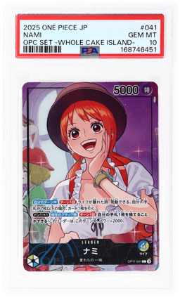 2025 One Piece Japanese Promo Official Playmat and Card Set Whole Cake Island Arc Nami #041 PSA 10