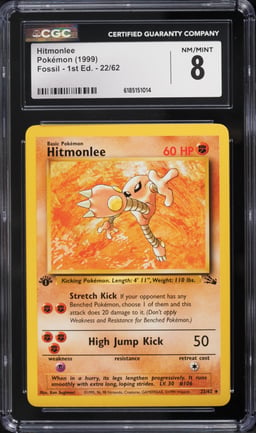 1999 Pokemon Fossil 1st Edition Hitmonlee #22 CGC 8 NM-MT