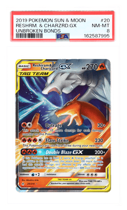 2019 Pokemon Sun and Moon Unbroken Bonds Charizard/Reshiram Gx #20 PSA 8