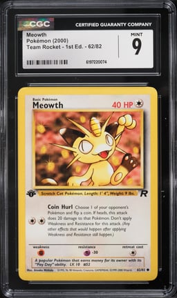 2000 Pokemon Team Rocket 1st Edition Meowth #62 CGC 9 MINT