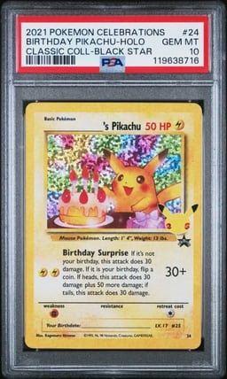 2021 POKEMON CELEBRATIONS CLASSIC COLL #24 BIRTHDAY PIKACHU-HOLO PSA 10